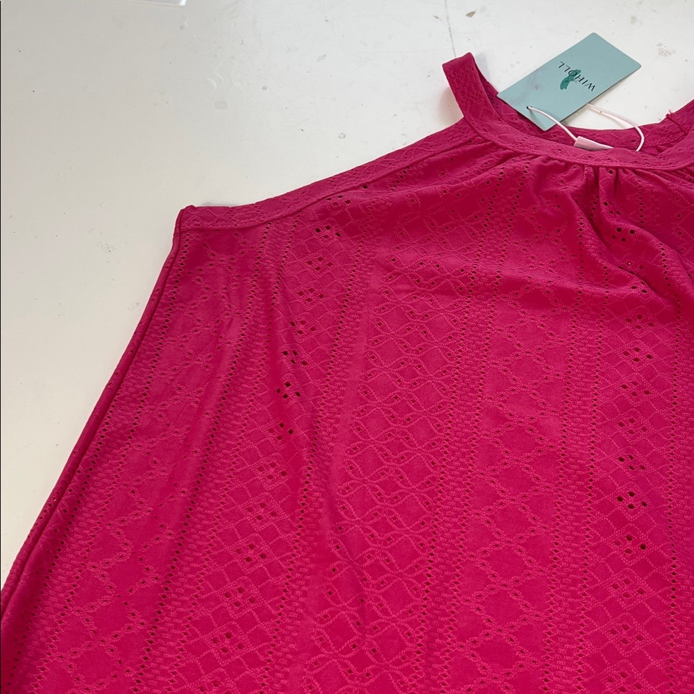 Wiholl Small Pink Sleeveless High Neck Eyelet Cut Outs Shift Dress - Picture 2 of 5
